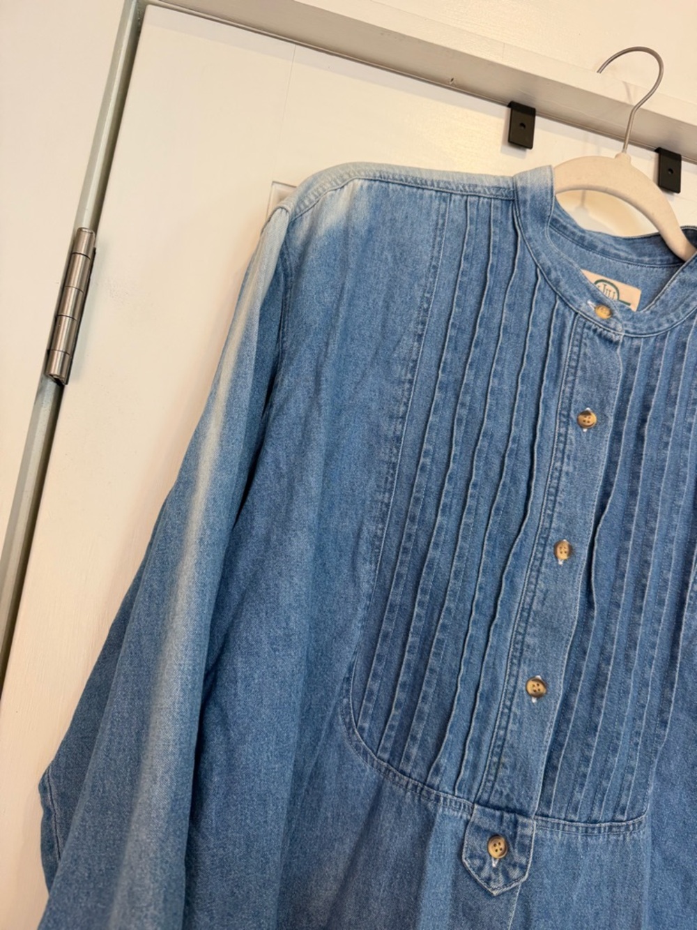 Vintage J. Jill Blue Denim Collarless Shirt - Picture 7 of 10